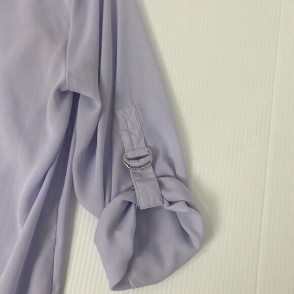 Michael Kors Half Zip Women's Lavender Roll sleeve Blouse Pockets Size L Used - Picture 16 of 16